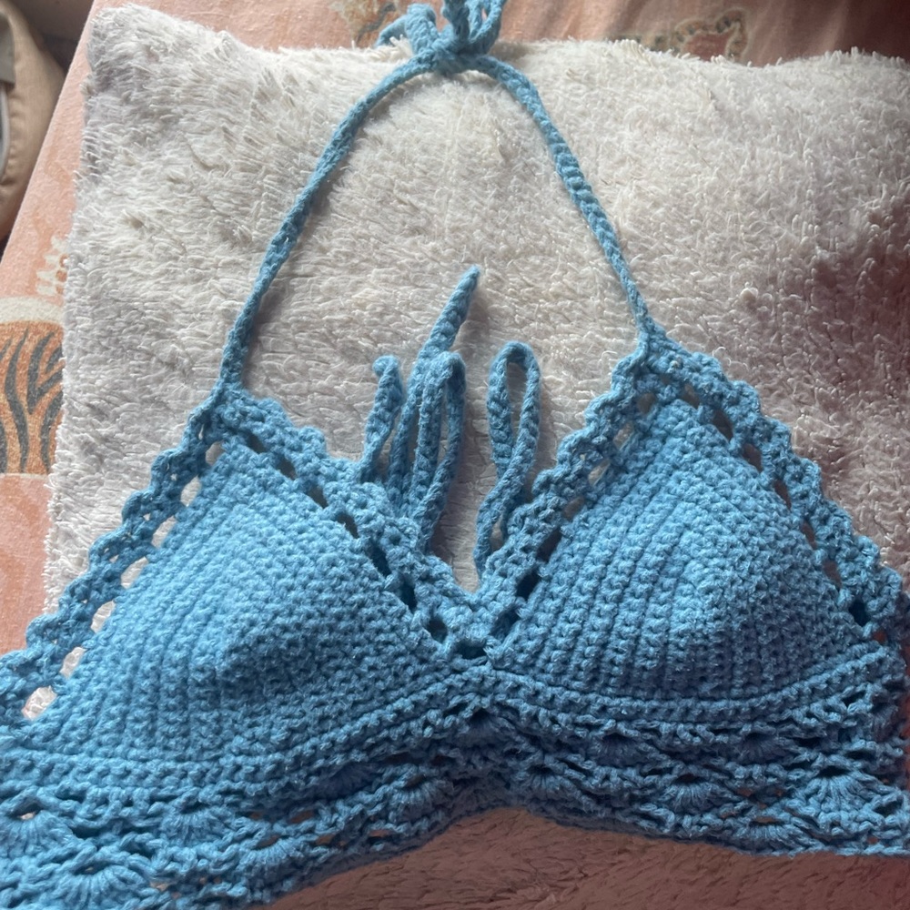 Handmade Blue Crochet Bikini-Halter Top